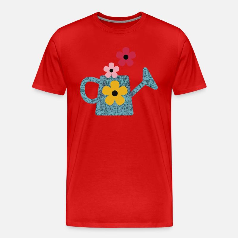 Gießkanne mit Blumen - Männer Premium Bio T-Shirt - Rot