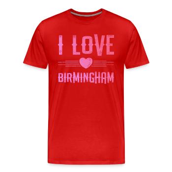 J’aime Birmingham - T-shirt bio Premium Homme - rouge - Devant - Damien (186cm)