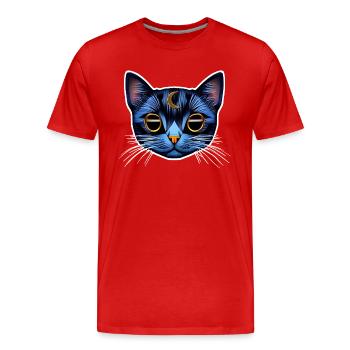 Katze mit Mondraum und Kosmos - Männer Premium Bio T-Shirt - Rot - Vorne - Damien (186cm)