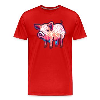8 Bit Schwein in retro Pixel Grafik - Männer Premium Bio T-Shirt - Rot - Vorne - Damien (186cm)