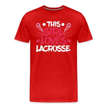 This Girl Loves Lacrosse Lacrosse Woman Player - Männer Premium Bio T-Shirt - Rot - Vorne - Damien (186cm)