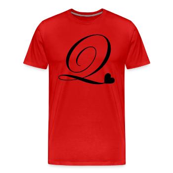 Lettre q calligraphie cœur - T-shirt bio Premium Homme - rouge - Devant - Damien (186cm)