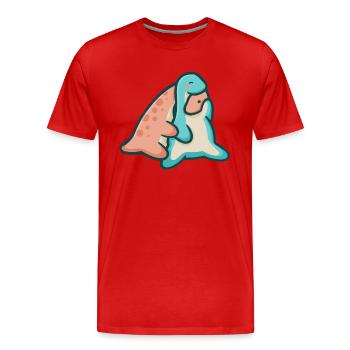 Hugadino étreignant les dinos, mignon dinosaure - T-shirt bio Premium Homme - rouge - Devant - Damien (186cm)