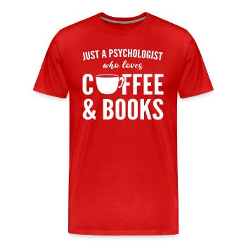Kaffee & Bücher Buchliebhaber - Männer Premium Bio T-Shirt - Rot - Vorne - Damien (186cm)