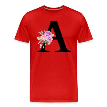 Lila Blumenbuchstabe - Männer Premium Bio T-Shirt - Rot - Vorne - Damien (186cm)