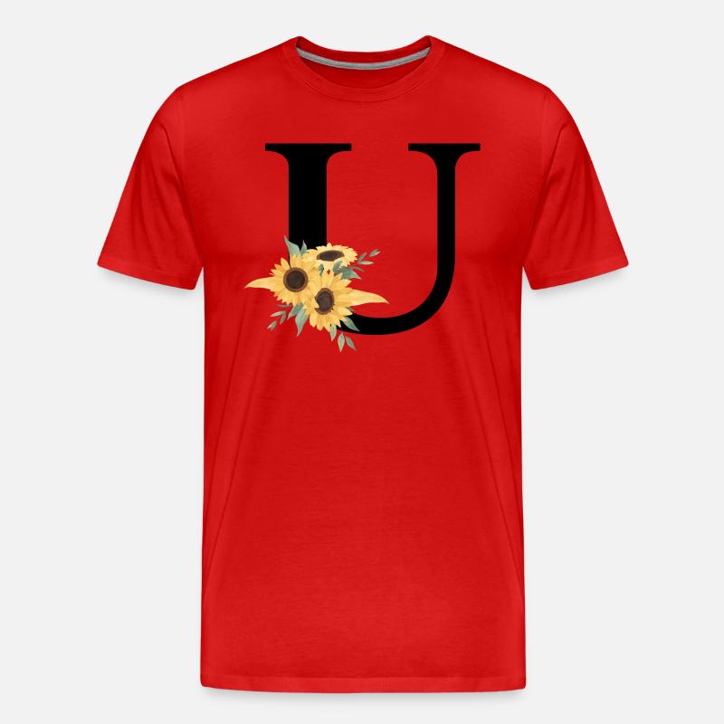 Buchstabe u blumige Sonnenblume - Männer Premium Bio T-Shirt - Rot