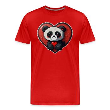 Pixel-Panda mit großem Herz - Männer Premium Bio T-Shirt - Rot - Vorne - Damien (186cm)