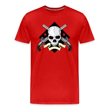 Skull mit Waffen - Männer Premium Bio T-Shirt - Rot - Vorne - Damien (186cm)
