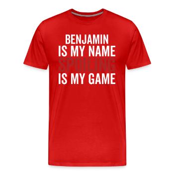 Benjamin est mon nom Spoiler est mon jeu - T-shirt bio Premium Homme - rouge - Devant - Damien (186cm)