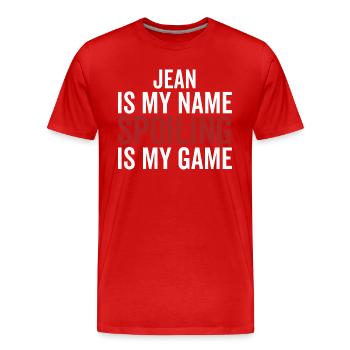 Jean est mon nom Spoiler est mon jeu - T-shirt bio Premium Homme - rouge - Devant - Damien (186cm)