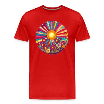 Sonne mit Blumen - Männer Premium Bio T-Shirt - Rot - Vorne - Damien (186cm)