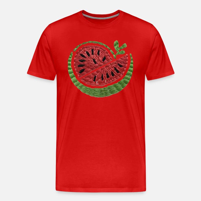 Gestickte Wassermelone - Männer Premium Bio T-Shirt - Rot