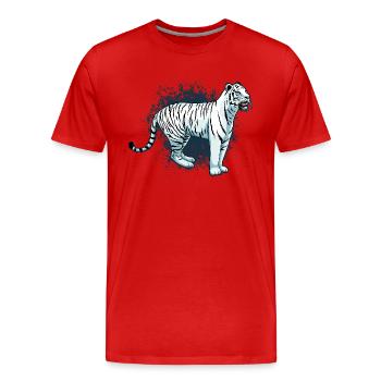 Eleganter Tiger mit Blauen Augen Weißer Tiger - Männer Premium Bio T-Shirt - Rot - Vorne - Damien (186cm)