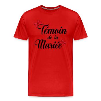 Témoin de la mariée noeud - T-shirt bio Premium Homme - rouge - Devant - Damien (186cm)