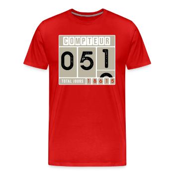51 ANS AU COMPTEUR, anniversaire 51 ans - T-shirt bio Premium Homme - rouge - Devant - Damien (186cm)