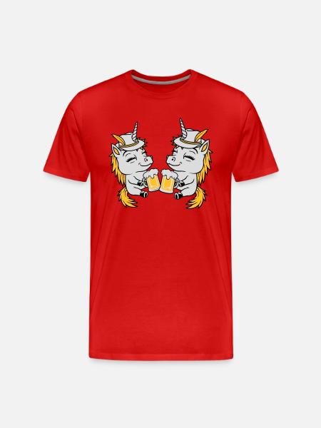 Einhorn Freunde Bier Anstoßen - Männer Premium Bio T-Shirt - Rot