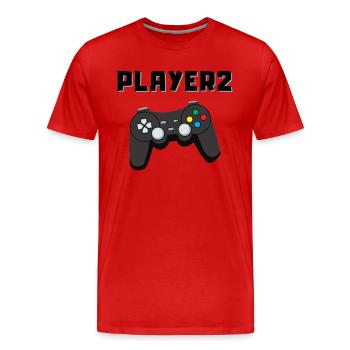 JOUEUR 2, Ensemble Familial, Ensemble Tshirt Père et Fils - T-shirt bio Premium Homme - rouge - Devant - Damien (186cm)