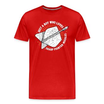 Just A Boy Who Loves Sharp Pointed Missiles Dart P - Men's Premium Organic T-Shirt - red - Front - Damien (186cm)