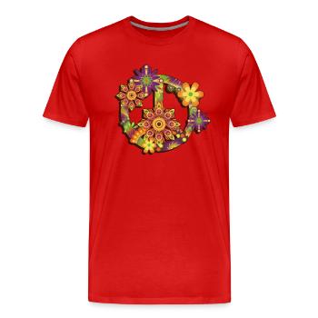 Flower Power Peace - Männer Premium Bio T-Shirt - Rot - Vorne - Damien (186cm)