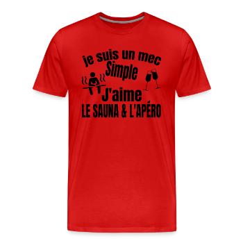 sauna et apéro - T-shirt bio Premium Homme - rouge - Devant - Damien (186cm)