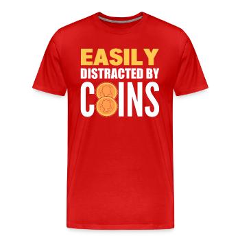 Easily Distracted By Coins Münzsammler - Männer Premium Bio T-Shirt - Rot - Vorne - Damien (186cm)
