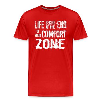 life begins at the end of your comfort zone - Men's Premium Organic T-Shirt - red - Front - Damien (186cm)