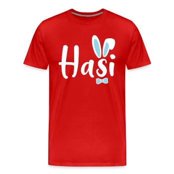 Hasi - Männer Premium Bio T-Shirt - Rot - Vorne - Damien (186cm)