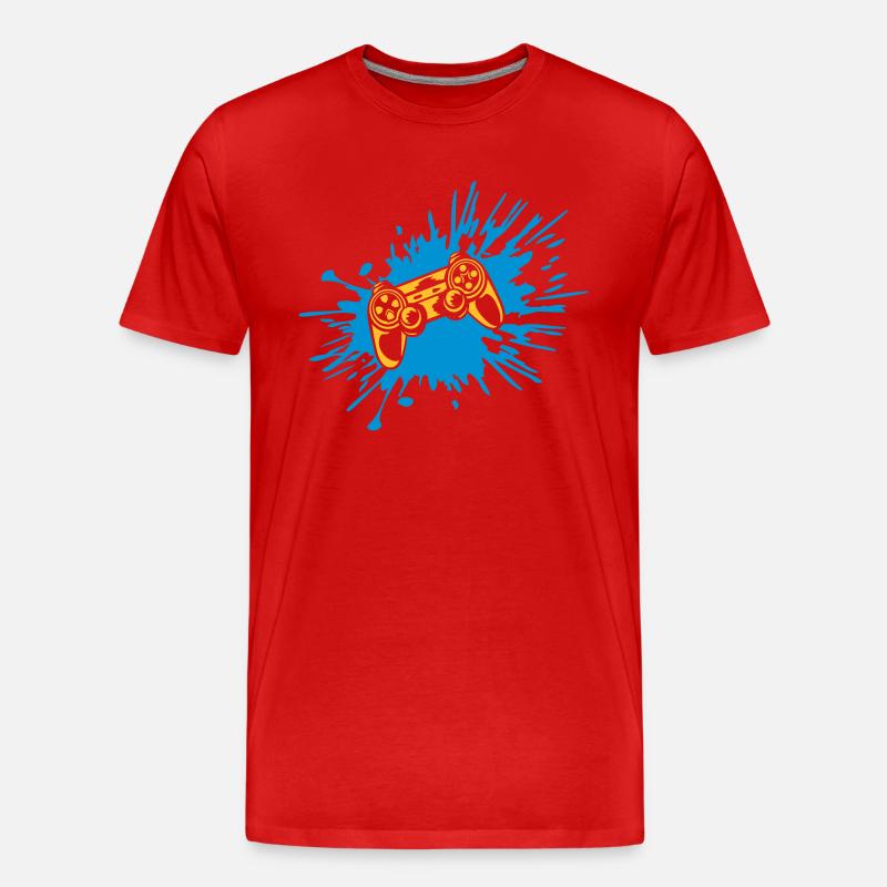 Tropfen Farbklecks Controller Konsole - Männer Premium Bio T-Shirt - Rot