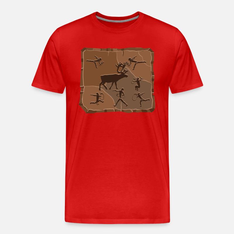 Hirsch Steinzeit - Männer Premium Bio T-Shirt - Rot
