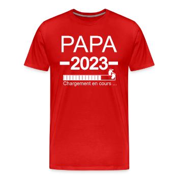 Homme Papa 2023 - Papa En Cours Annonce Grossesse - T-shirt bio Premium Homme - rouge - Devant - Damien (186cm)