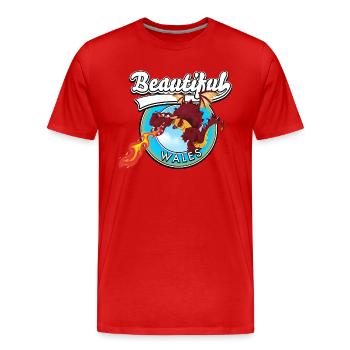 Schönes walisisches rotes Drachenlogo - Männer Premium Bio T-Shirt - Rot - Vorne - Damien (186cm)