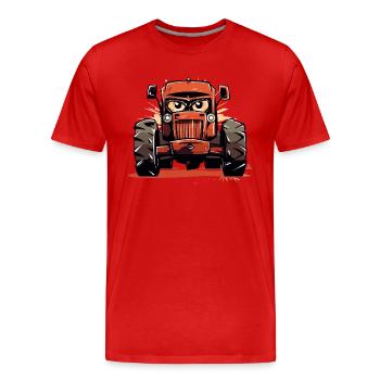Tracteur énervé n°2 - T-shirt bio Premium Homme - rouge - Devant - Damien (186cm)