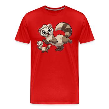 Mère furet avec enfant - T-shirt bio Premium Homme - rouge - Devant - Damien (186cm)