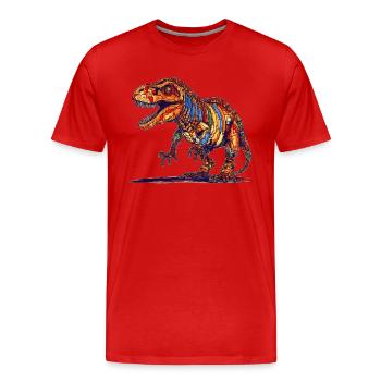 Ausgestorbener Dino in bunter Pixel Grafik - Männer Premium Bio T-Shirt - Rot - Vorne - Damien (186cm)