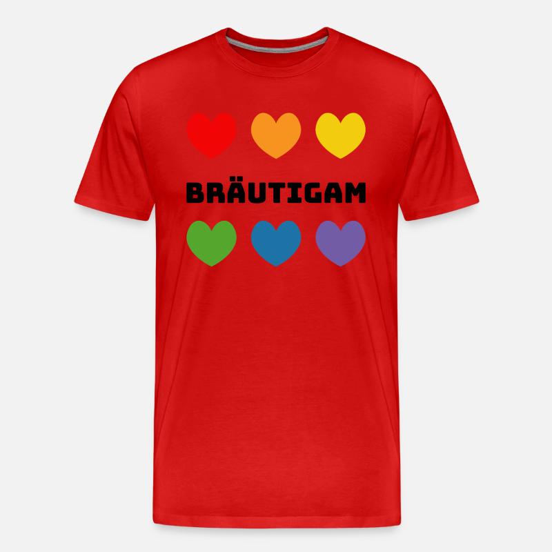 Regenbogenherzchen Braeutigam schwarz - Männer Premium Bio T-Shirt - Rot