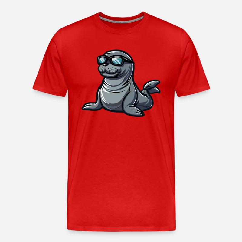 Robbe Tier Comic Cool - Männer Premium Bio T-Shirt - Rot