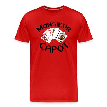 Belote Monsieur capot coinche contrée cadeau - T-shirt bio Premium Homme - rouge - Devant - Damien (186cm)