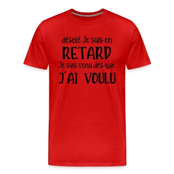 désolé je suis en retard - T-shirt bio Premium Homme - rouge - Devant - Damien (186cm)