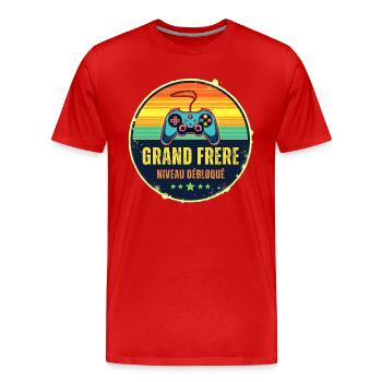 Futur Grand Frère Annonce Naissance Geek Gamer - T-shirt bio Premium Homme - rouge - Devant - Damien (186cm)