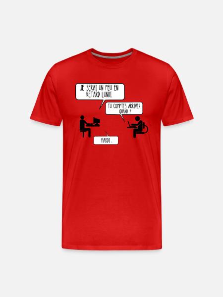 en retard lundi - T-shirt bio Premium Homme - rouge