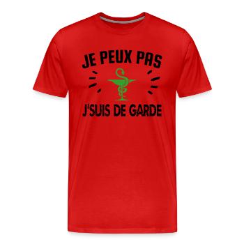 je peux pas je suis de garde - T-shirt bio Premium Homme - rouge - Devant - Damien (186cm)