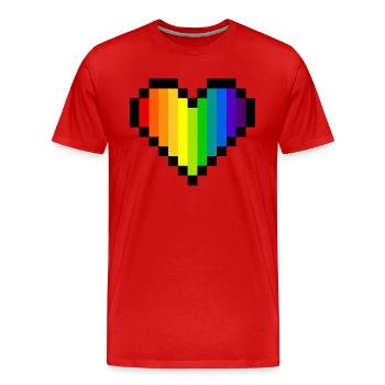 Cœur arc-en-ciel Pixel Art - Fierté LGBT - T-shirt bio Premium Homme - rouge - Devant - Damien (186cm)