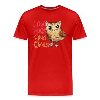 Love, Hugs And Owls Night Owl Nocturnal Bird - Men's Premium Organic T-Shirt - red - Front - Damien (186cm)