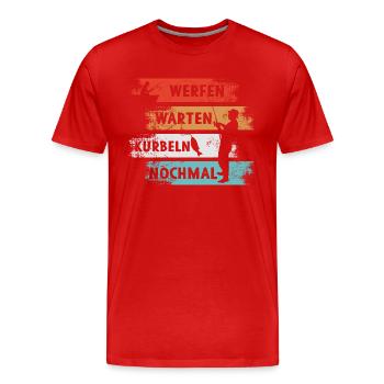 Casting, waiting, cranking again, angler - Men's Premium Organic T-Shirt - red - Front - Damien (186cm)