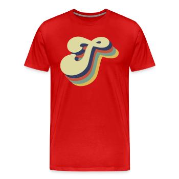 Lettre t rétro - T-shirt bio Premium Homme - rouge - Devant - Damien (186cm)