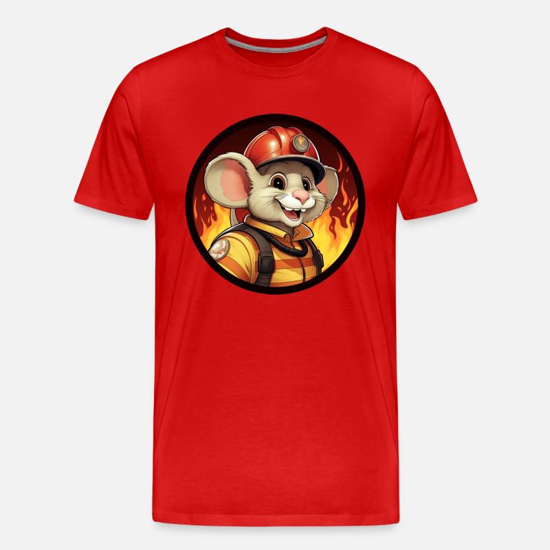 Feuerwehrmann Maus - Männer Premium Bio T-Shirt - Rot