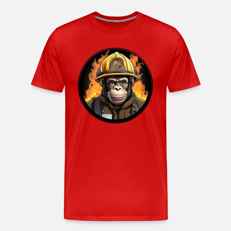 Schimpansen Feuerwehr - Männer Premium Bio T-Shirt - Rot