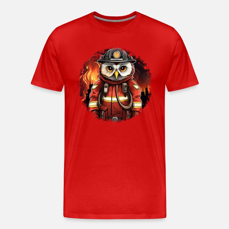 Feuerwehrfrau Eule - Männer Premium Bio T-Shirt - Rot