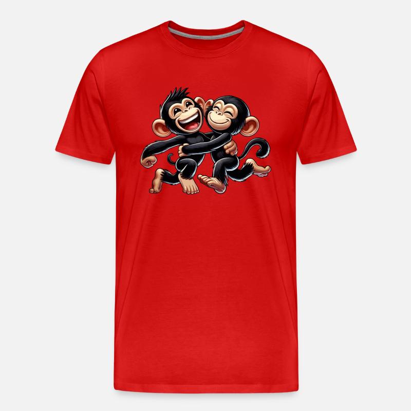 Schimpansen-Pärchen - Männer Premium Bio T-Shirt - Rot
