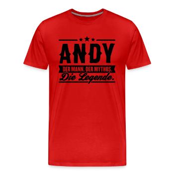 Man Myth Legend Andy - Men's Premium Organic T-Shirt - red - Front - Damien (186cm)